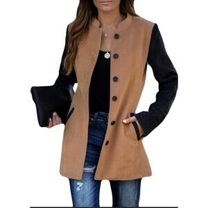 VICI TAN & CHARCOAL BUTTON UP JACKET; SIZE L